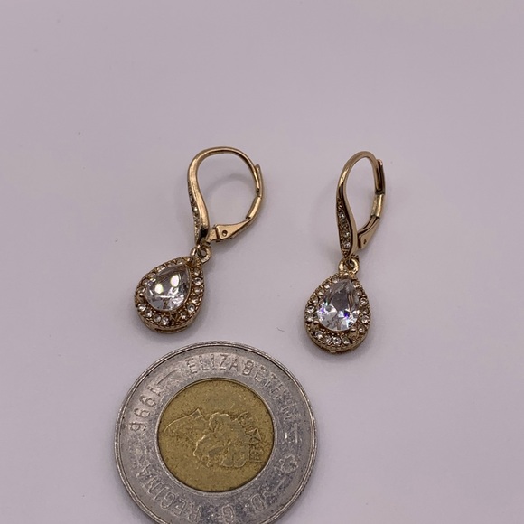 Gold Tone CZ Teardrop Earrings - Picture 5 of 5